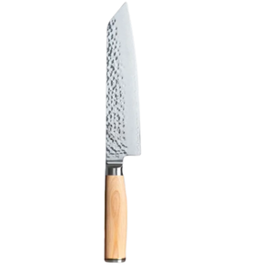 Couteau de chef Kiritsuke de 8 pouces en acier Damas, lame martelée, couteau de cuisine polyvalent avec manche en bois de Pakka blond pour trancher - Product Image 2