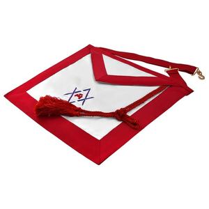 Tablier maçonnique personnalisé brodé, bordure rouge, centre blanc, symbole étoile de David et croix, forme carrée, insigne à coudre, en tissu, insignes de cérémonie - Product Image 1