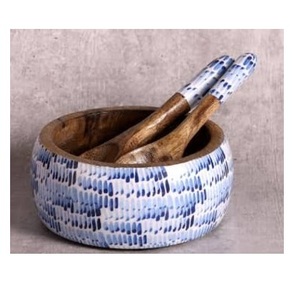 Customized Eco-Friendly Wooden Enamel Salad Serving Bowl With <b>Spoon</b> Tableware Dinnerware for <b>Soup</b> and Salad Serving Bowl - Product Image 4