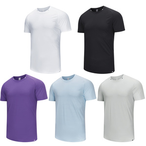 T-shirt en tricot à manches courtes pour homme, couleur unie, coupe classique, style décontracté, séchage rapide, col rond, violet - Product Image 4