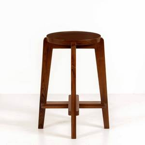 Tabouret de bar en bois massif de style moderne du milieu du siècle, avec assise ronde et base croisée, pour comptoir de bar - Product Image 4
