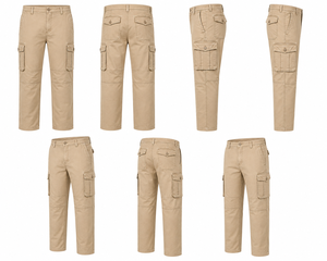 Pantalon cargo pour homme, coupe droite, multi-poches, style streetwear, toile imperméable, poids moyen, beige, fermeture éclair, pour le printemps - Product Image 4
