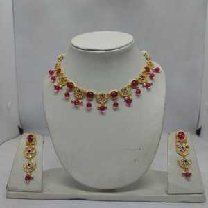 Magnifique ensemble de collier plaqué or Kundan, motif croissant fait main, ras-de-cou avec gouttes de rubis, bijoux de patrimoine haut de gamme - Product Image 4