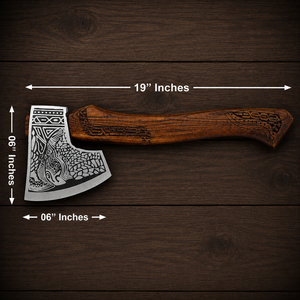 Hache viking en acier carbone forgé à la main, manche sculpté de qualité supérieure, tête d'hache gravée en forme de crâne, fourreau en cuir véritable, livraison gratuite - Product Image 3