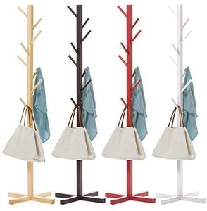 Perchero de pie de madera con ganchos, fácil de montar, para ropa y sombreros, ideal para dormitorio, oficina o entrada. - Product Image 3