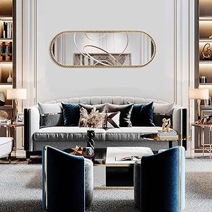 Miroir ovale contemporain avec miroirs muraux à perles métalliques, décoration intérieure et de bureau, plaqué or de haute qualité, fabriqué en Inde - Product Image 3