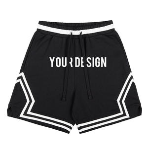 Men's Black Sport Shorts With White Geometric Stripe Drawstring Waist Breathable <b>Mesh</b> Fabric Front Logo Print - Product Image 1
