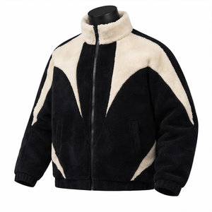 Men's Black & for Solid <b>Fleece</b> <b>Jacket</b> <b>with</b> Stand Collar Zipper Closure Thick Warm Casual Winter Coat Front Logo Sherpa <b>Lining</b> - Product Image 1