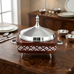 Casseroles of woof and metal masterpiece of brass and wood with mother of pearl - Product Image 1