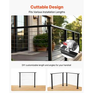 Corrimano in Acciaio Inossidabile Nero Opaco da 6,5 Piedi con Parte Superiore Rettangolare, Tappo Terminale per Scale Interne/Esterne con Design Elegante - Product Image 4