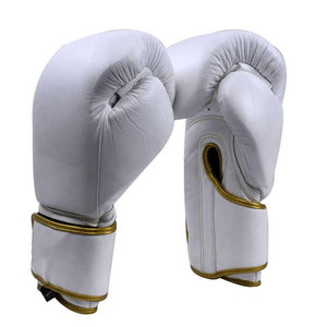 White Leather Boxing Gloves Lace-up Adjustable Wrist <b>Strap</b> Adult Unisex 16oz - Product Image 6