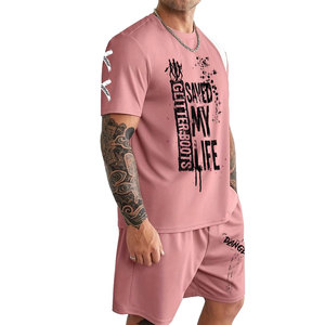 T-shirts à manches courtes et col rond bleu marine pour hommes Perfectionists, ensemble court, coupe ample, décontracté, respirant, 100% coton tricoté - Product Image 2