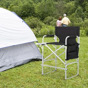 Sedia da Regista in Tubo di Ferro Bianco Argento 103*60*499cm, Capacità 120kg, Superficie in Tessuto Nero, Struttura in Ferro Verniciato a Spruzzo, Capacità 120kg - Product Image 1