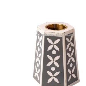 Modern Mabkhara wood Incense Burner Wood Bakhoor Holder with Mother of Pearl Inlay <b>Scented</b> Bone Inlay Burner By FWE - Product Image 5