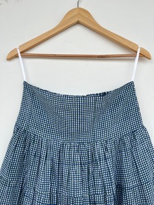 Jupe longue en coton à carreaux bleus, taille haute, à volants, fluide, style bohème, vintage, pour toutes les saisons - Product Image 2