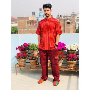 Kurta Dharke rouge artisanal, produit artisanal traditionnel - Product Image 1