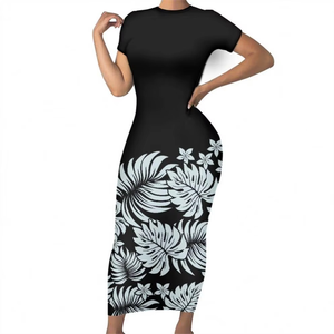 Robe moulante d'été élégante pour femmes, motif floral tribal samoan vert Tapa, tissus polynésiens, collection 2026 - Product Image 2