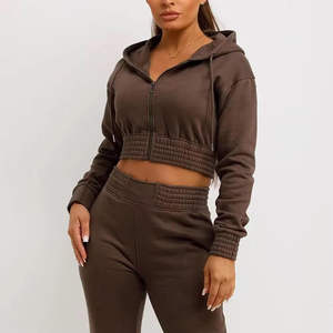 Ensemble de survêtement décontracté deux pièces pour femme, style hip-hop, avec haut court à capuche et pantalon à motif à pois, effet délavé, idéal pour l'hiver, personnalisable, vente en gros - Product Image 4