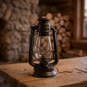 Linterna Eléctrica Decorativa de Hierro Negra |   Lámpara LED Metálica |   Farol Decorativo de Estilo Vintage para Decoración del Hogar, Sala de Estar - Product Image 3