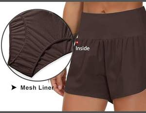 กางเกงขาสั้นออกกำลังกายเอวสูงสำหรับผู้หญิง แห้งเร็ว เหมาะสำหรับวิ่ง ฟิตเนส โยคะ มีกระเป๋า ขายส่ง - Product Image 3