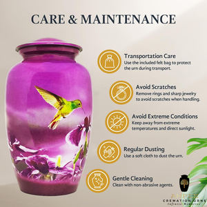 Urne funéraire artistique en métal Colibri violet pour cendres humaines adultes |   Urne commémorative écologique et durable de 220 pouces cubes - Product Image 5