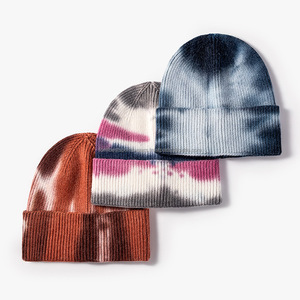 Bonnet unisexe tie-dye 100 % acrylique, décontracté, pour l'hiver, adulte, 56-58 cm, bonnet tricoté teint en masse, impression par décoloration - Product Image 2