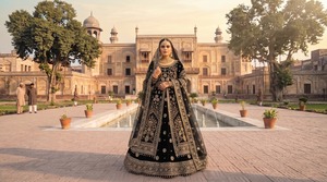 Red Velvet Bridal <b>Lehenga</b> Choli Heavy Hand Embroidery Lace Border Tassels Wedding Dress for Women - Product Image 3