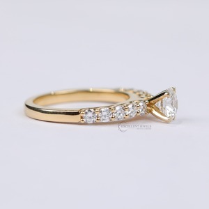Bague en or jaune 18 carats avec diamant HPHT cultivé en laboratoire de 1,42 carat, solitaire rond, pavé complet, pour mariage, fiançailles, cadeau, fête, bijoux fins - Product Image 3