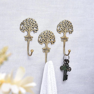 Gancho de Pared de Latón Antiguo con Diseño de Árbol de la Vida, Colgador de Llaves de Metal Vintage con Diseño de Ramas Ornamentales, Gancho Decorativo para Abrigos para Puertas de Madera - Product Image 4