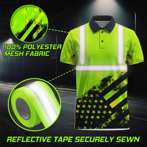 เสื้อโปโลสะท้อนแสงสำหรับผู้ชาย สีเขียว-ดำ ลายธงชาติอเมริกา ปักชื่อได้ ชุดทำงาน ชุดยูนิฟอร์มนิรภัย - Product Image 5