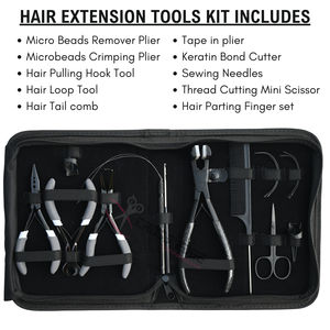 Kit de Herramientas para Extensiones de Cabello con Removedor de Micro Anclajes, Alicates de Crimpado, Gancho para Cabello, Alicates para Extensiones de Cinta y Agujas Curvas de Coser - Product Image 2