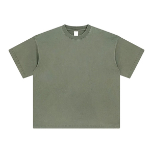 Camiseta de manga corta para hombre, informal, holgada, 100% algodón, 260G, diseño de hombro caído, cuello medio, lavado Earth Snow - Product Image 5