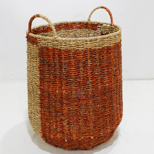 Paniers de rangement en jonc de mer naturel tressé à la main, écologiques, avec poignées, style rustique, multi-usages, forme ronde, ensemble de paniers de rangement pour la lessive - Product Image 2