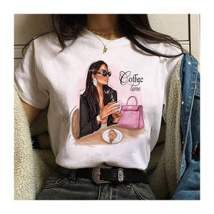 Camiseta Corta de Algodón Blanca a la Moda, Transpirable, Estilo Urbano para Verano, para Imprimir, Talla Pequeña, Camiseta para Mujer - Product Image 1