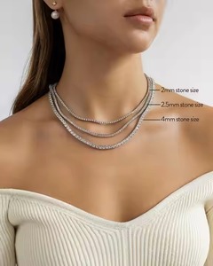 สร้อยคอเทนนิสทรงกลมประดับเพชรแบบ Iced Out พร้อมสร้อยคิวบาฮิปฮอปสีเงินสำหรับผู้ชาย สร้อยคอแบรนด์เนมจากอินเดีย - Product Image 6