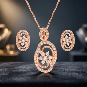 Elegant Cubic Zirconia <b>Necklace</b> <b>Set</b> 925 Sterling Silver Floral Pendant & Stud <b>Earrings</b> Jewelry <b>Set</b> for Women - Product Image 5