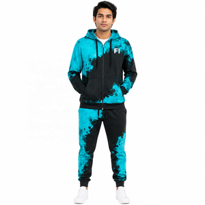 Ensemble de survêtement pour homme avec sweat à capuche imprimé et fermeture éclair, pantalon de jogging décontracté coupe régulière, en polyester imprimé FRENCH TERRY, usine B2B - Product Image 1