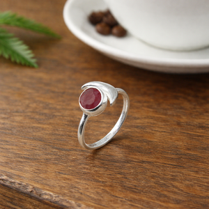 Natural Pink Ruby 925 Sterling Silver <b>Ring</b> Handmade Moon Design Gemstone <b>Ring</b> <b>Adjustable</b> Boho Jewelry Gift for Women Unisex Her - Product Image 1