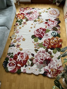 Tapis Kilim tufté à la main, motif floral 3D, en laine, à poils longs, avec envers en latex, lavable, antidérapant, pour salon, chambre, bureau - Product Image 1