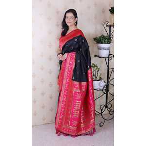 Black Soft Silk Zari Woven <b>Warli</b> Art Traditional Saree Indian & Pakistani Clothing - Product Image 2