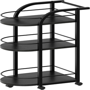 3-Tier Bar <b>Cart</b> Home Bar Serving <b>Cart</b> with Fence and Wheels for Dining Room, Living Room, Garden, Party Black Metal Bar <b>Trolley</b> - Product Image 1