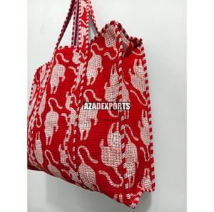 Bolso Tote Acolchado de Algodón Pintado a Mano con Estampado de Tigre Azul, Estilo Bohemio, Abierto, Gran Capacidad 18x18x13, con Letras - Product Image 5