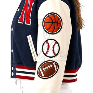 Chaquetas Varsity de Lana Cortas para Mujer, de Alta Calidad, a la Moda, Transpirables, Bordadas, de Manga Larga para Damas - Product Image 3