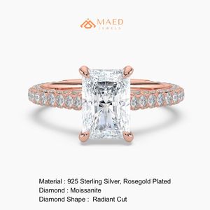 Anillo de compromiso de moissanita de corte radiante en oro rosa de 14K con halo oculto, joyería para fiesta nupcial, regalo para mujer, tendencia en EE. UU. - Product Image 6