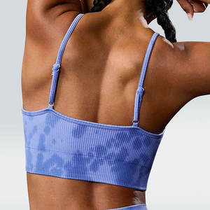 Sujetador deportivo de yoga sin costuras, transpirable, con estampado tie-dye, de alta sujeción, con tirantes finos ajustables y almohadillas extraíbles para mujer. - Product Image 2