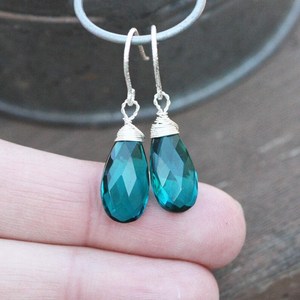 Boucles d'oreilles pendantes en tourmaline Paraiba, argent sterling, pierre de naissance d'octobre, bijoux élégants, cadeau pour femme - Product Image 5