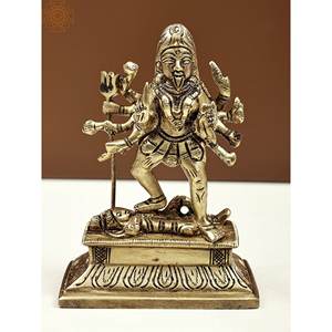Estatua de latón Maa Kali pequeña hecha a mano de 4 pulgadas escultura de ídolo de Metal intrincadamente hecha a mano - Product Image 1