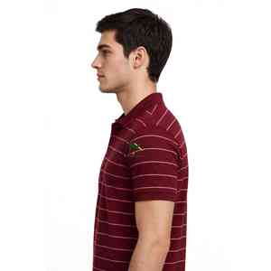 NEXTEX เสื้อโปโลลายทางสำหรับทุกเพศ สีมารูน สีชมพู แขนสั้น คอปกติดกระดุม ทรงคลาสสิค - Product Image 3