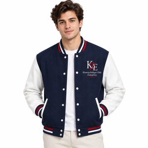 Men's Navy White Varsity Jacket Style Embroidered Front Stand Collar Regular Fit <b>Winter</b> Windproof Breathable <b>Fleece</b> Wholesale - Product Image 1