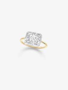 Anillo de compromiso georgiano con diamante de laboratorio talla cojín, engaste de púas, diseño de oriente a oeste, cierre de botón, oro macizo de 14k, oro envejecido, fabricante - Product Image 5